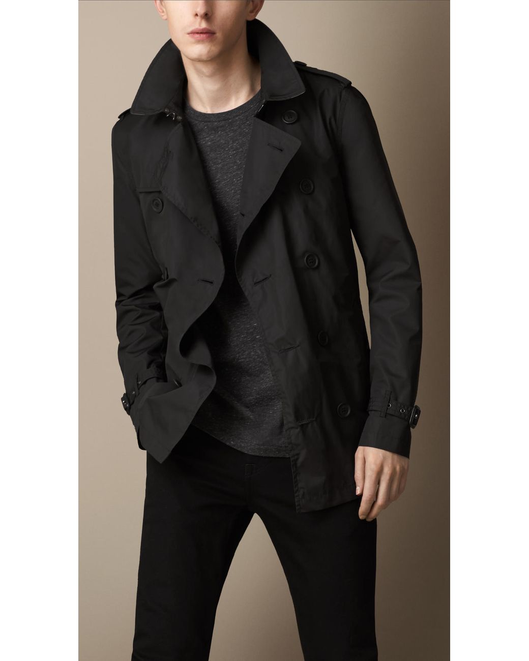 Burberry Short Technical Trench Coat in Black for Men | Lyst