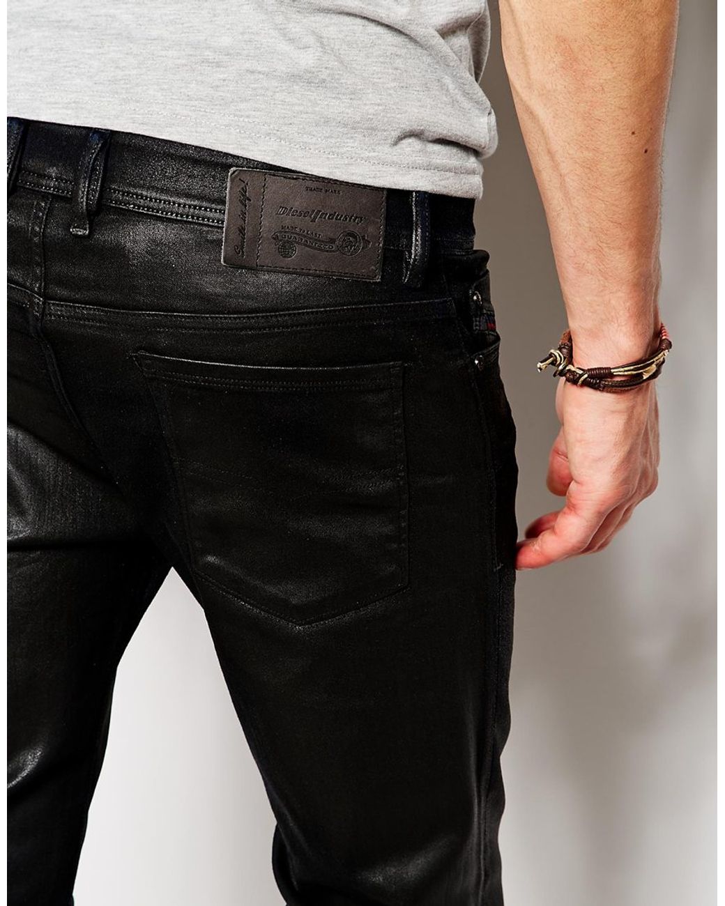pen Verbinding verbroken schouder DIESEL Jeans Sleenker 608h Stretch Skinny Black Leather Look for Men | Lyst