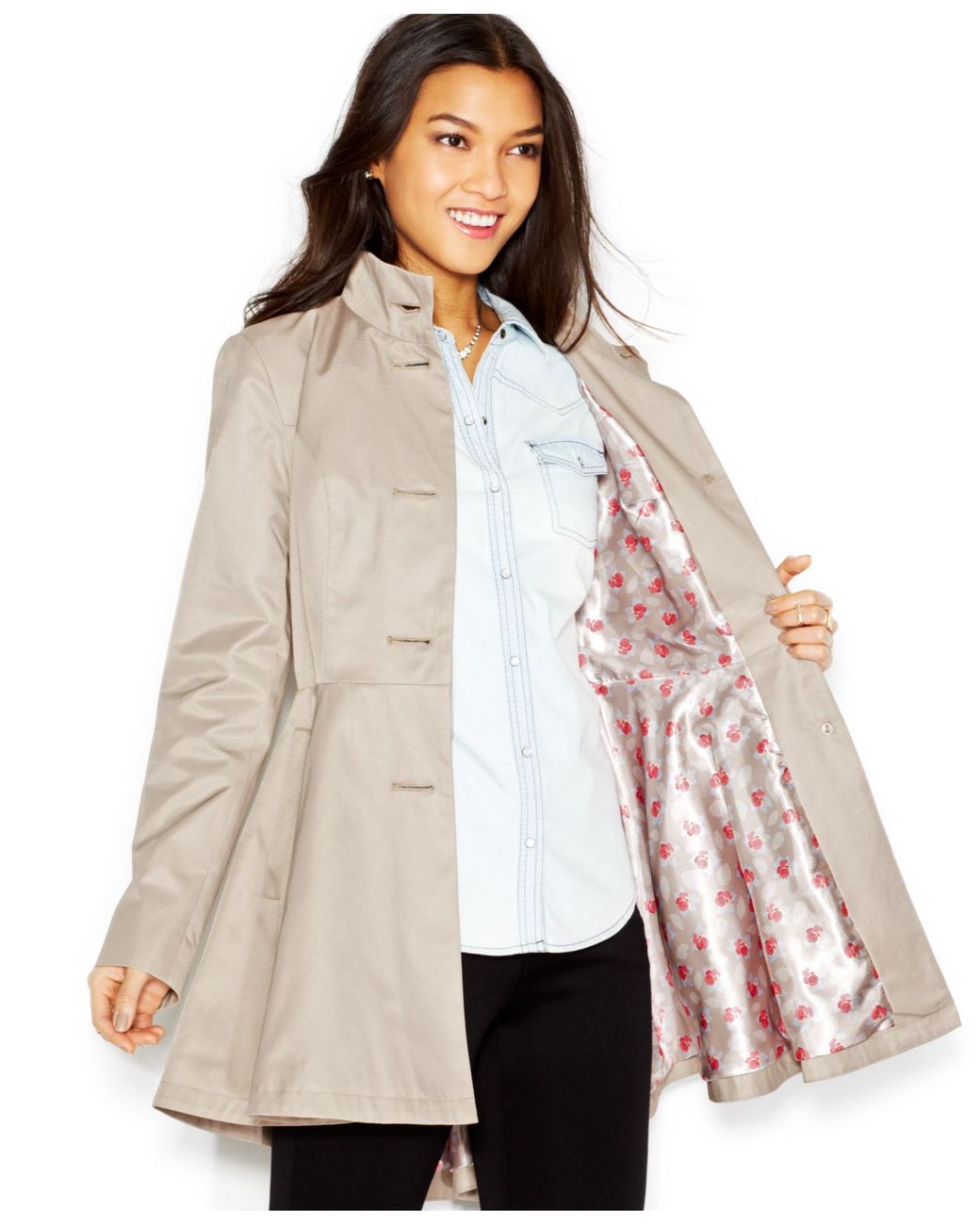 Betsey Johnson Flared Trench Coat in Pink | Lyst