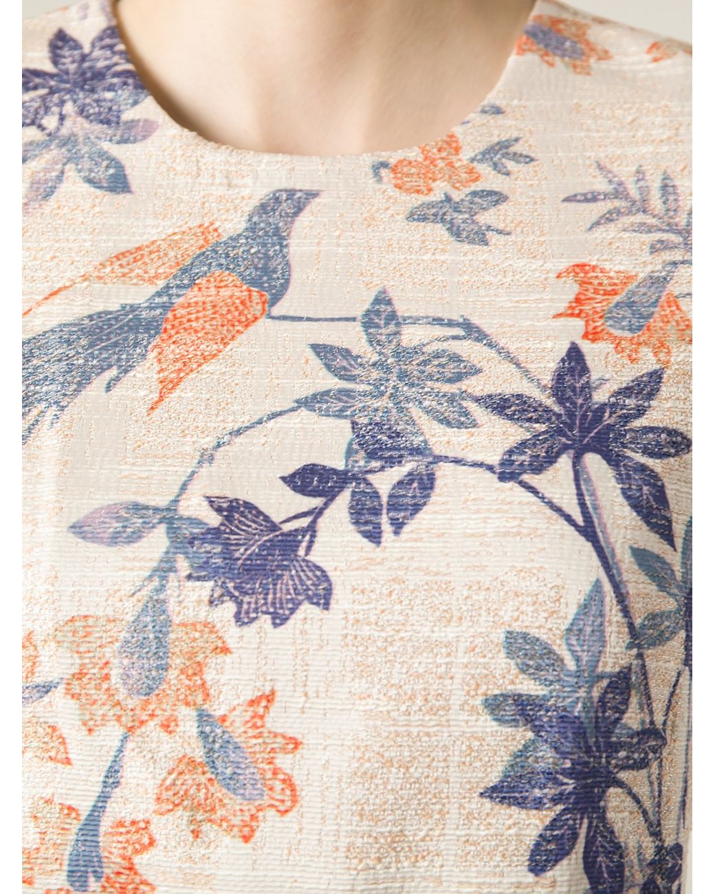 Tory Burch Flower Bird Print Dress in Natural | Lyst