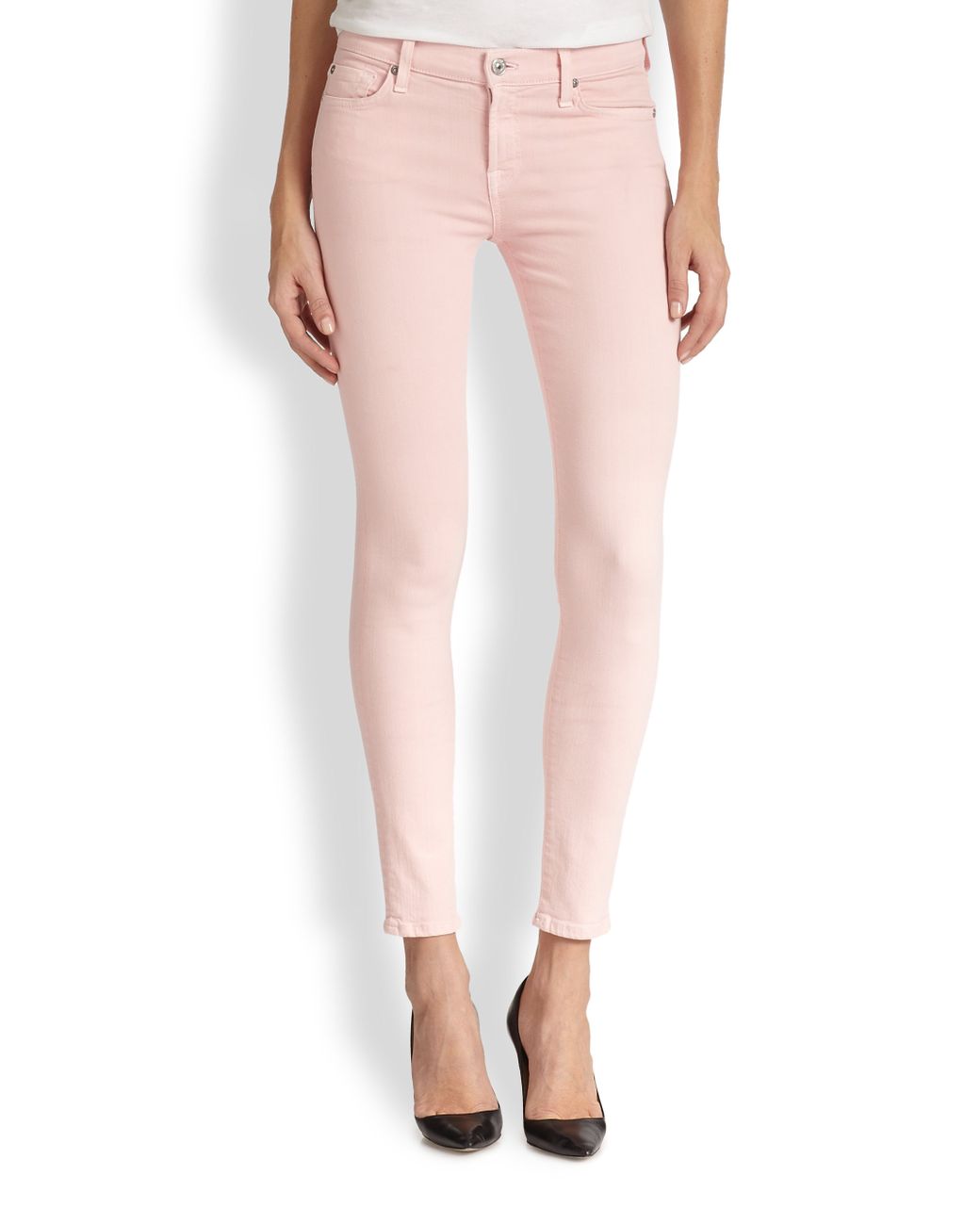 7 For All Mankind The Ankle Skinny Jeans in Pink | Lyst