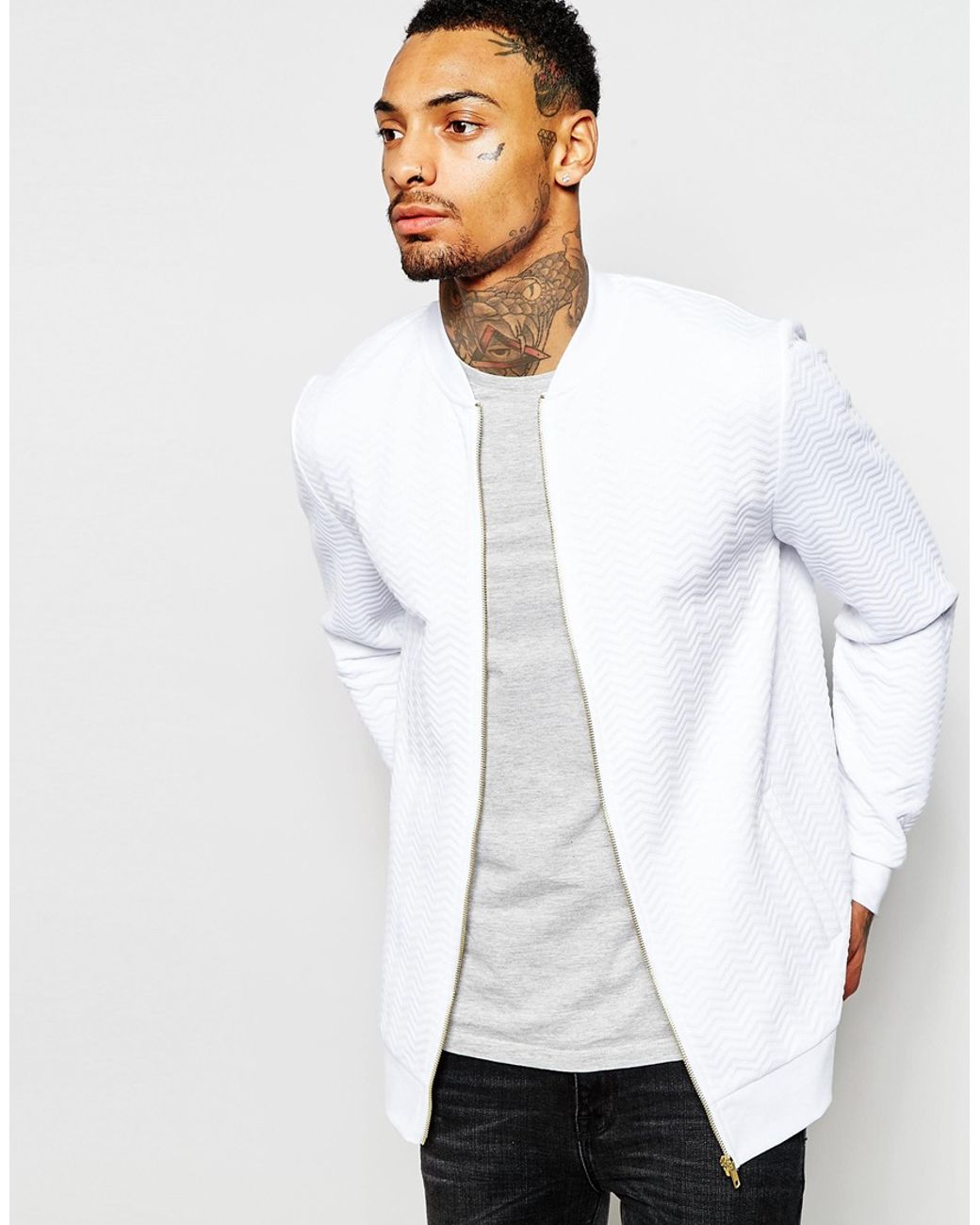 ASOS Quilted Jersey Bomber Jacket in White for Men | Lyst