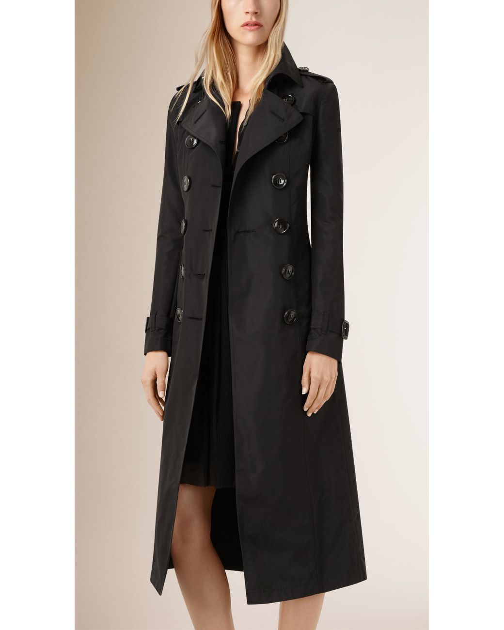 Burberry Silk Trench Coat in Black | Lyst