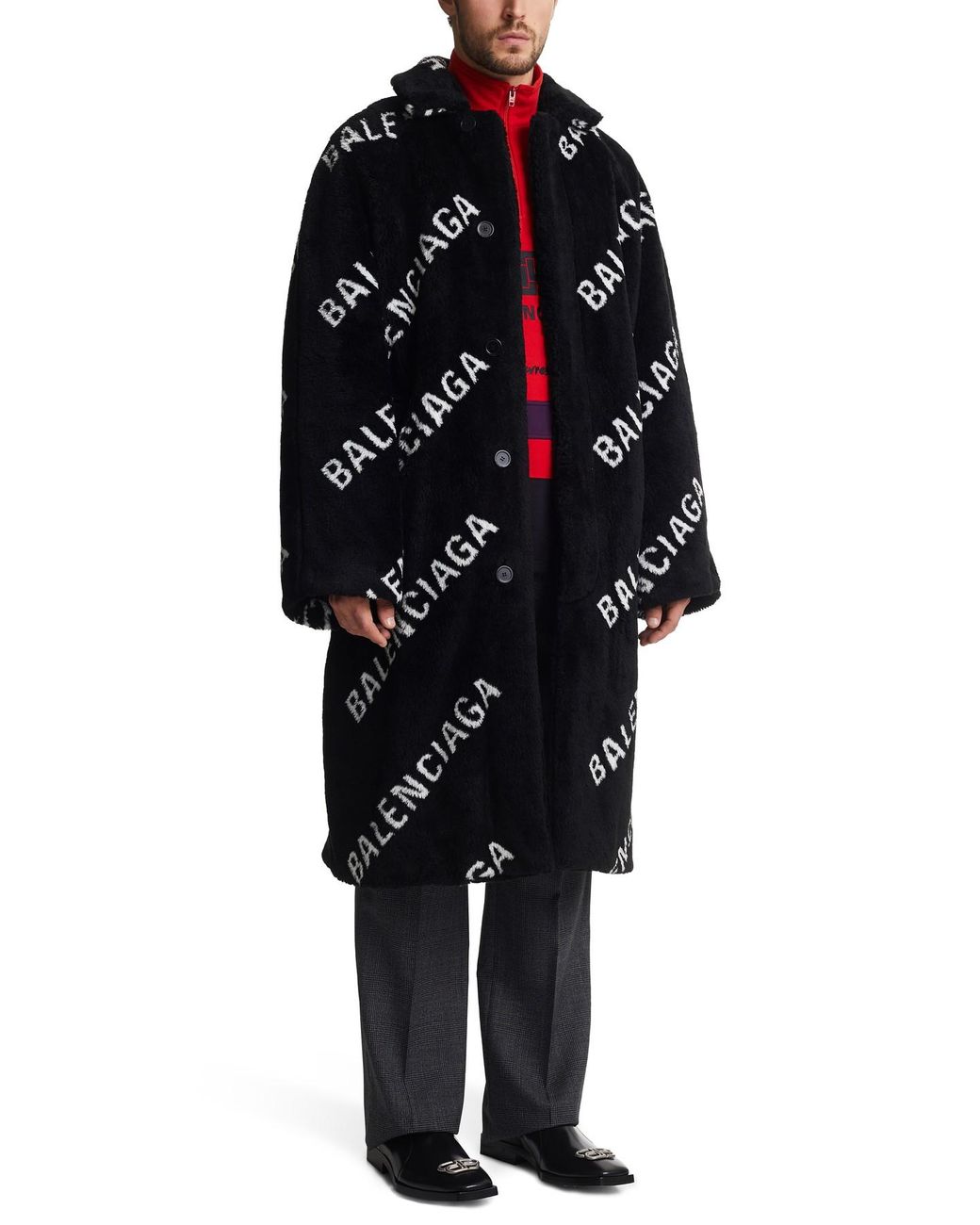 balenciaga black fur coat