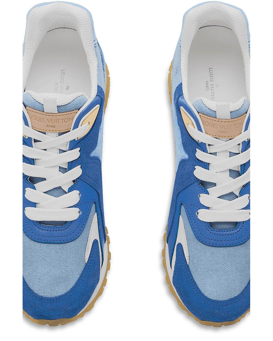 LOUIS VUITTON Calfskin Suede Damier Run Away Sneakers 10 Blue