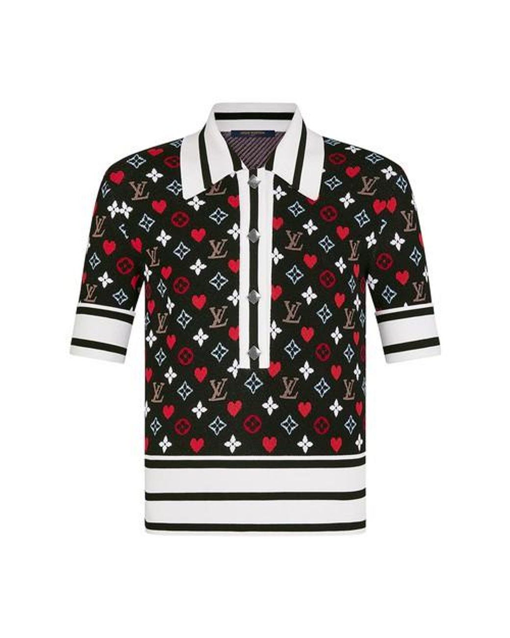Louis Vuitton White Mix Dark And Light Brown With Diagonal Lines Polo Shirt  - Tagotee