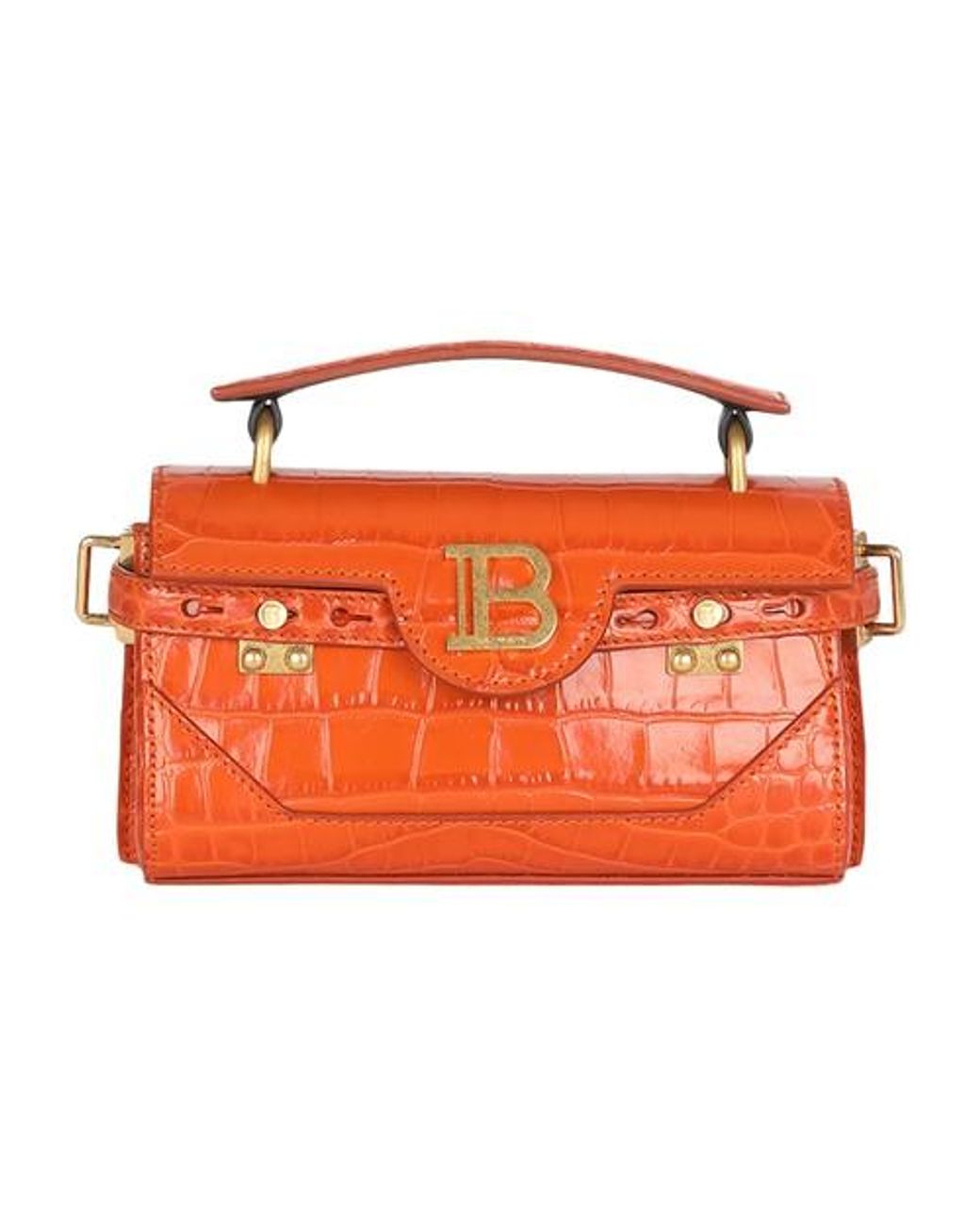 Balmain Crocodileembossed Leather Bbuzz 19 Bag in Orange Lyst