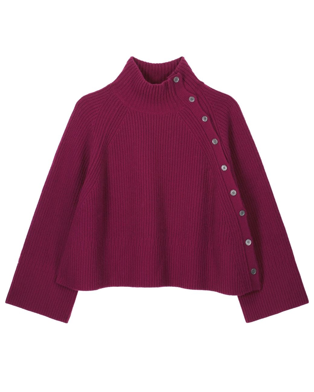 Bompard Purple Cashmere High Neck Sweater Buttoned
