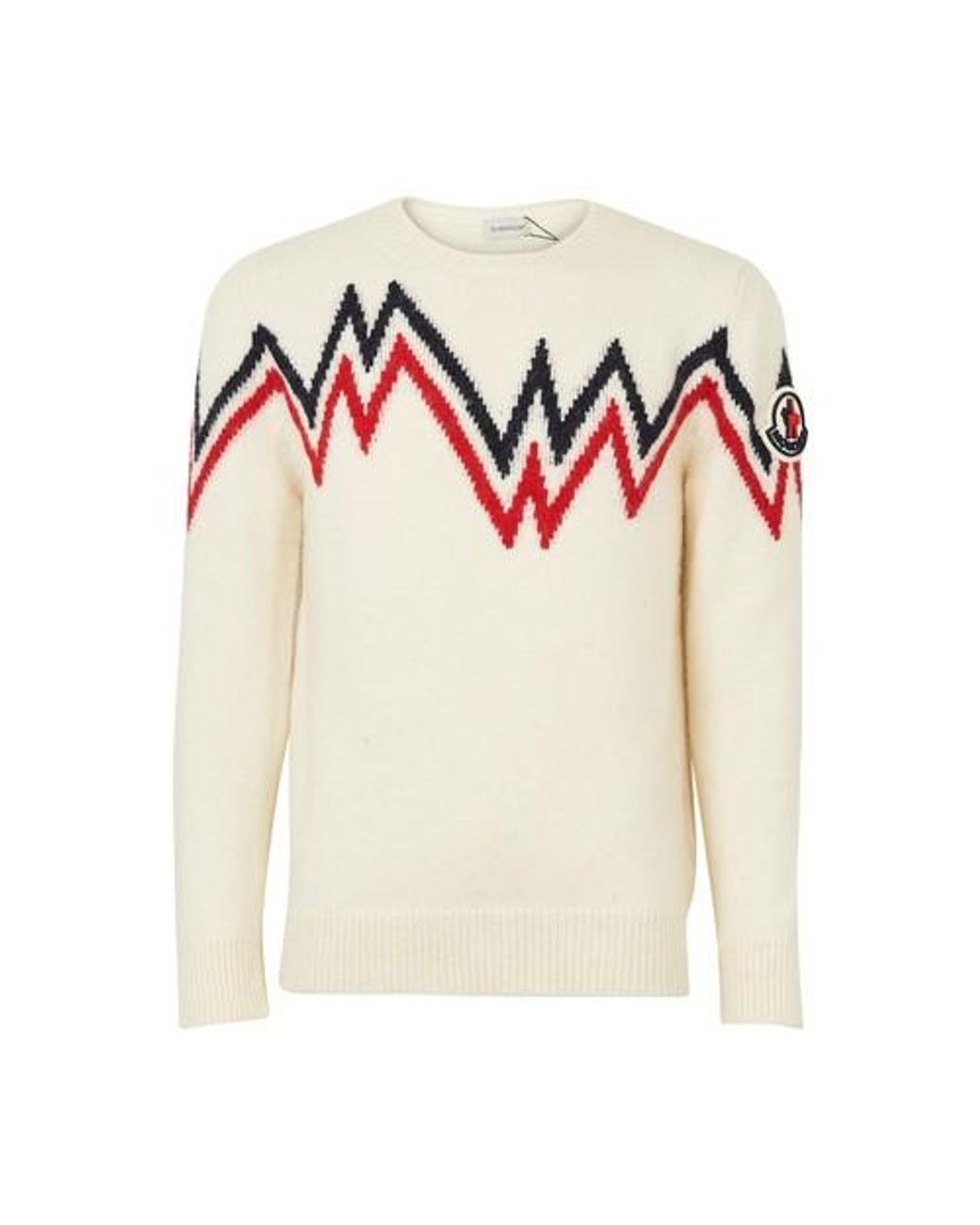 Moncler Round Neck Sweater in White | Lyst