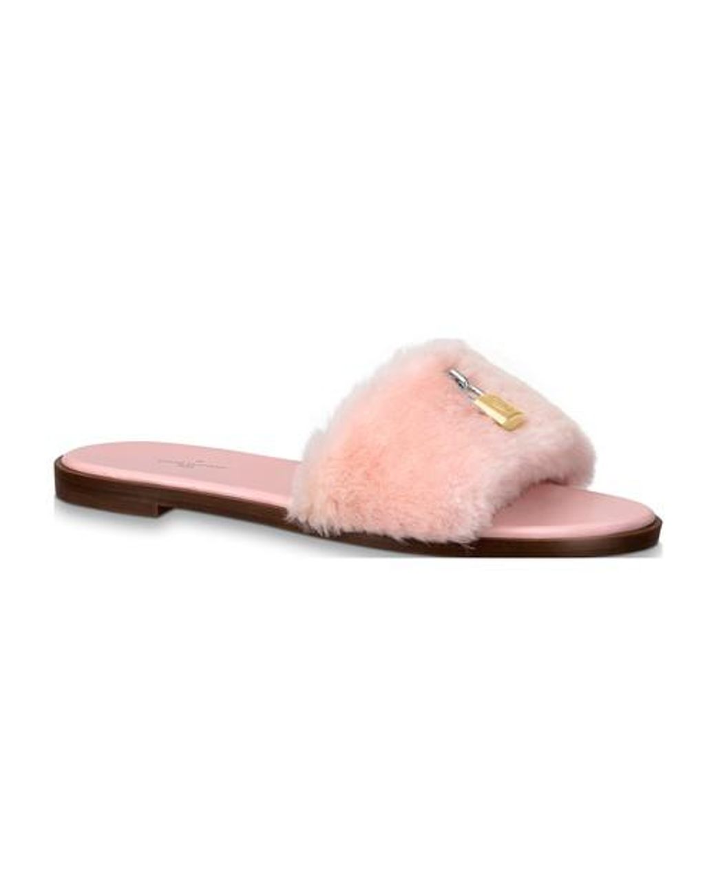 Louis Vuitton Pink Mink Fur Lock It Flat Slides