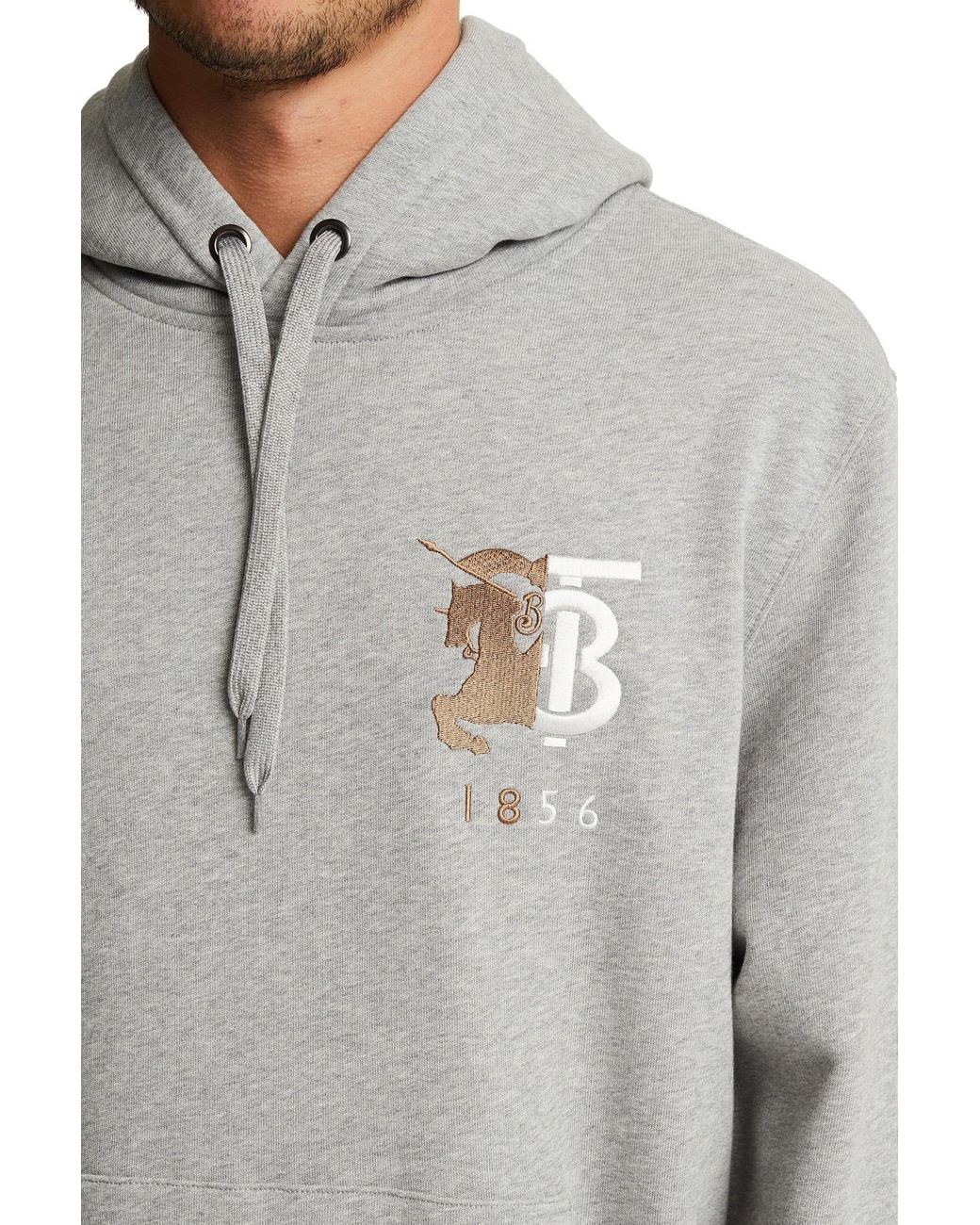 Burberry 1856 Embroidered Logo Hoodie in Gray | Lyst