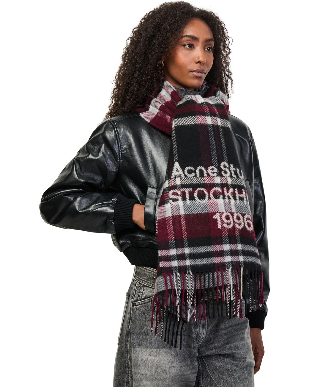 Acne Black Check Logo Scarf