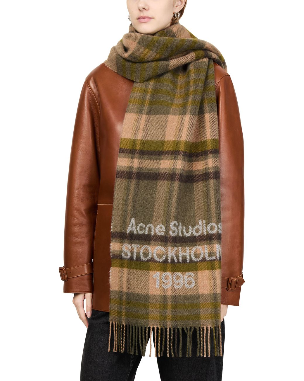 Acne Green Check Logo Scarf