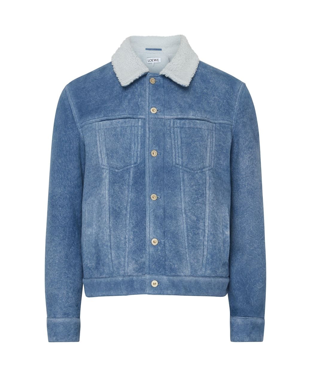 Loewe Blue Denim Jacket With Shearling Collar for men