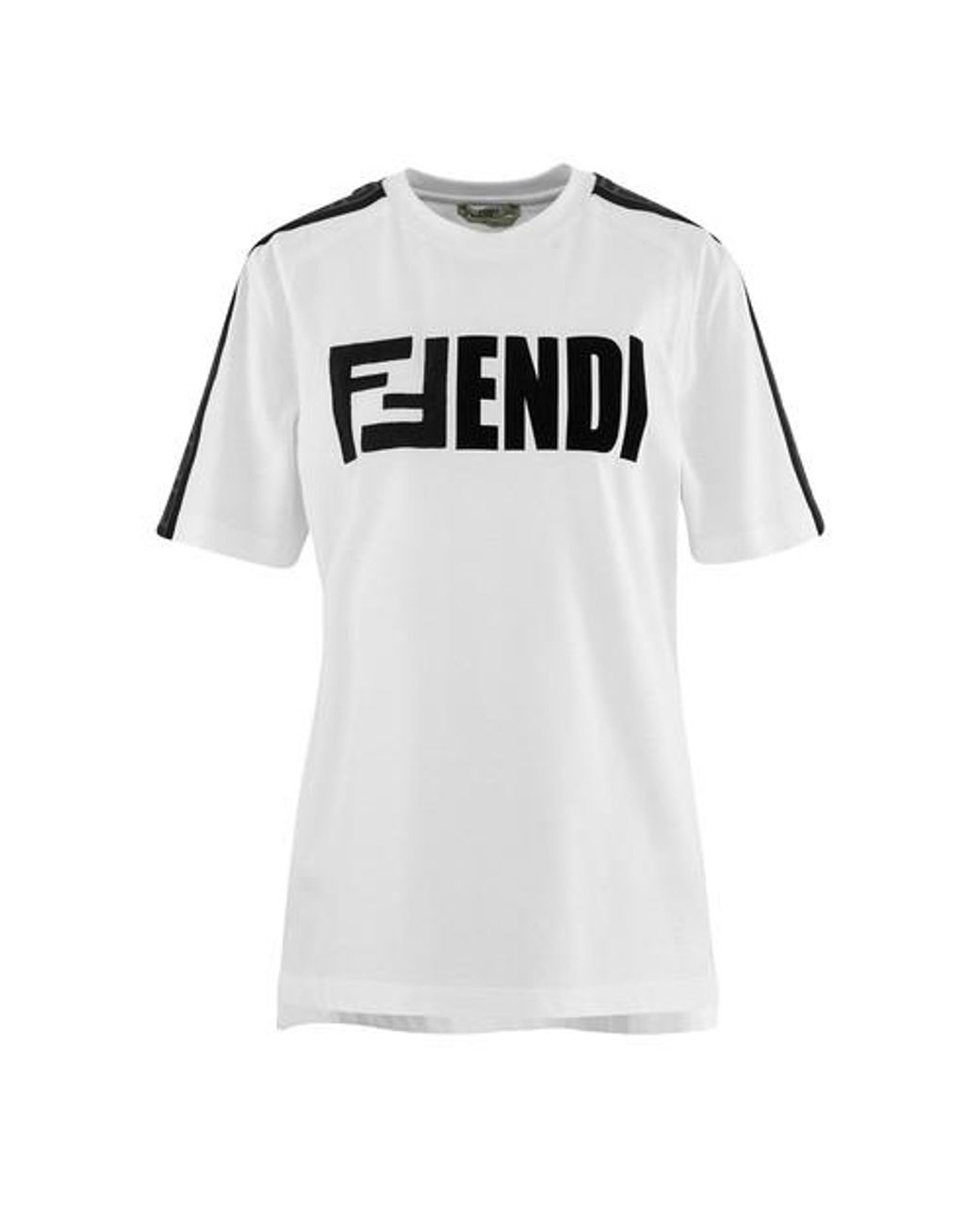Fendi Logo Tape Short Sleeved T Shirt, Text-print Pattern in White Fendi Logo Tape Short Sleeved T Shirt, Text-print Pattern in White