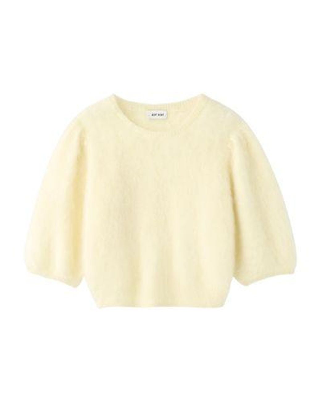 Soft Goat Natural Short-Sleeved Brushed Cashmere Crew Neck Sweater