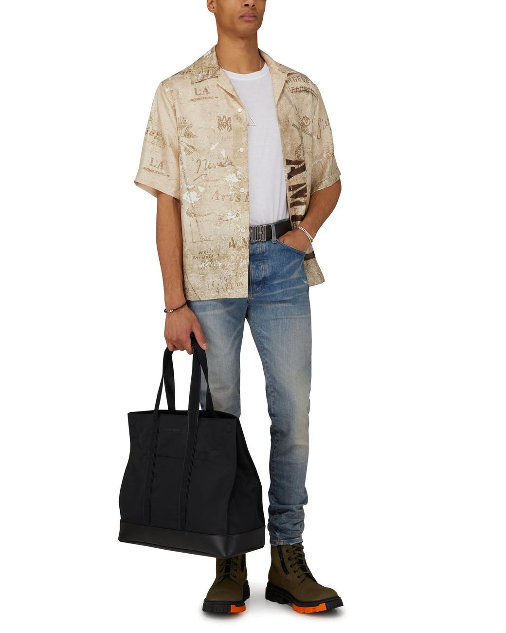 Amiri Army Stencil Short Sleeve Shirt in Natural for Men | Lyst