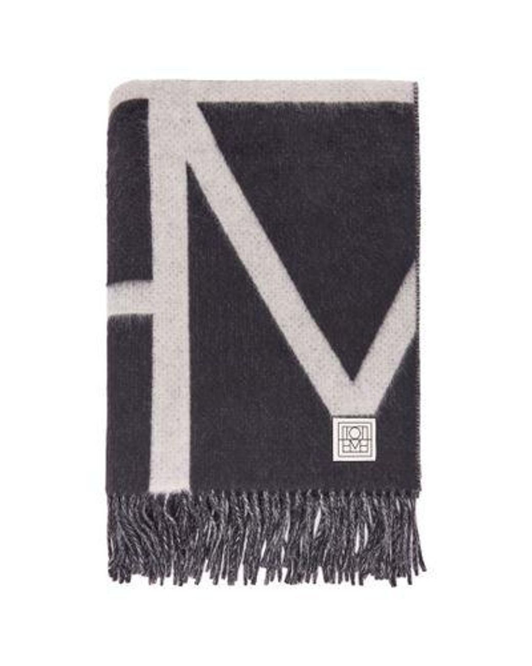 Totême Black Brushed Wool Scarf With Monogram