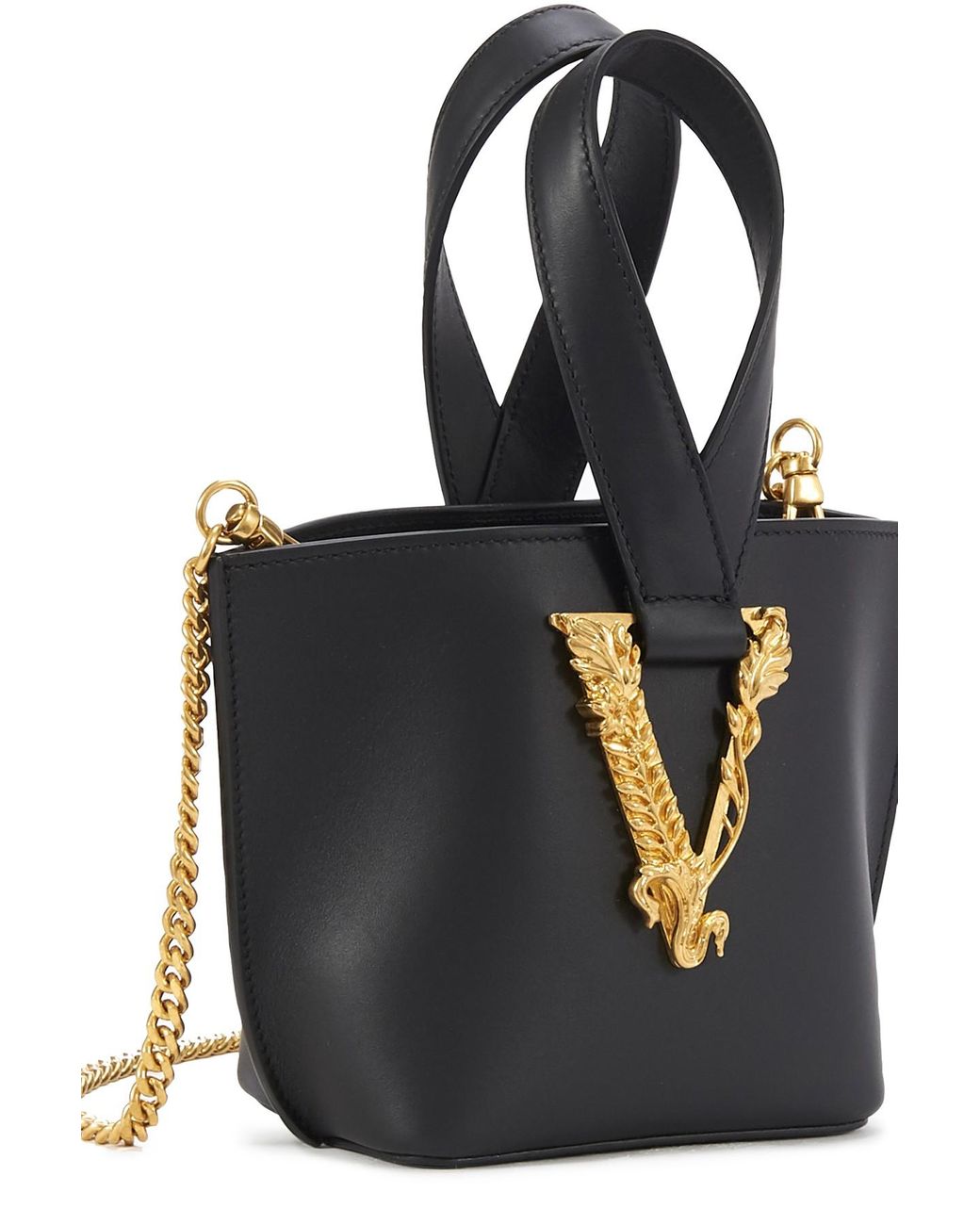 Versace Virtus Logo Plaque Bucket Bag in Black Lyst