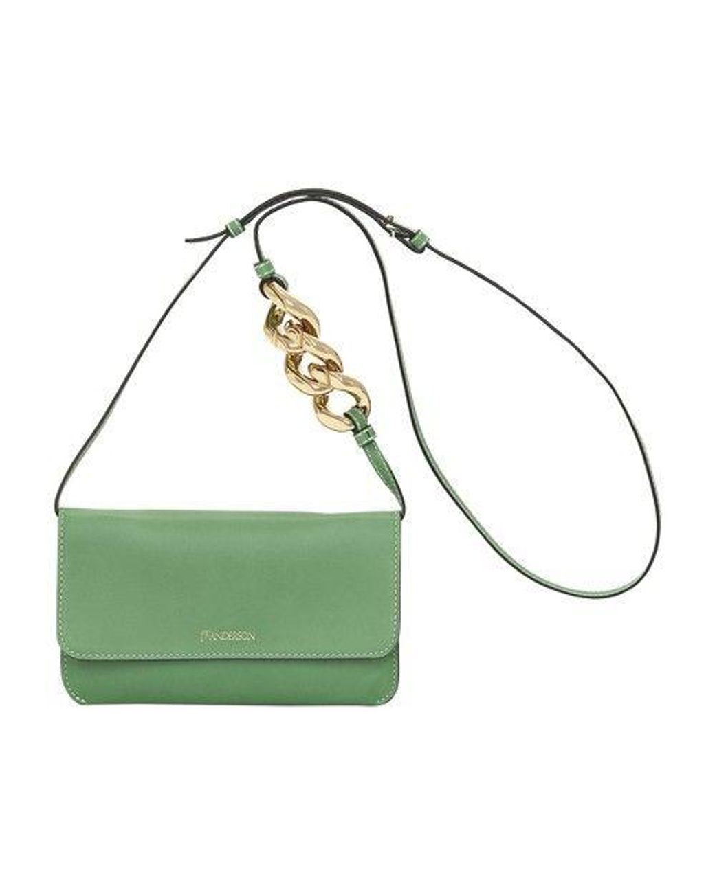 jw anderson bright green Leather Phone Chain Pouch
