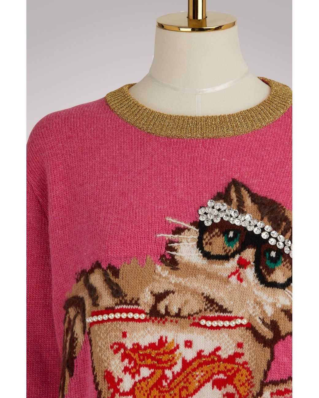 Gucci Cat & Glasses Knit Sweater in Pink | Lyst