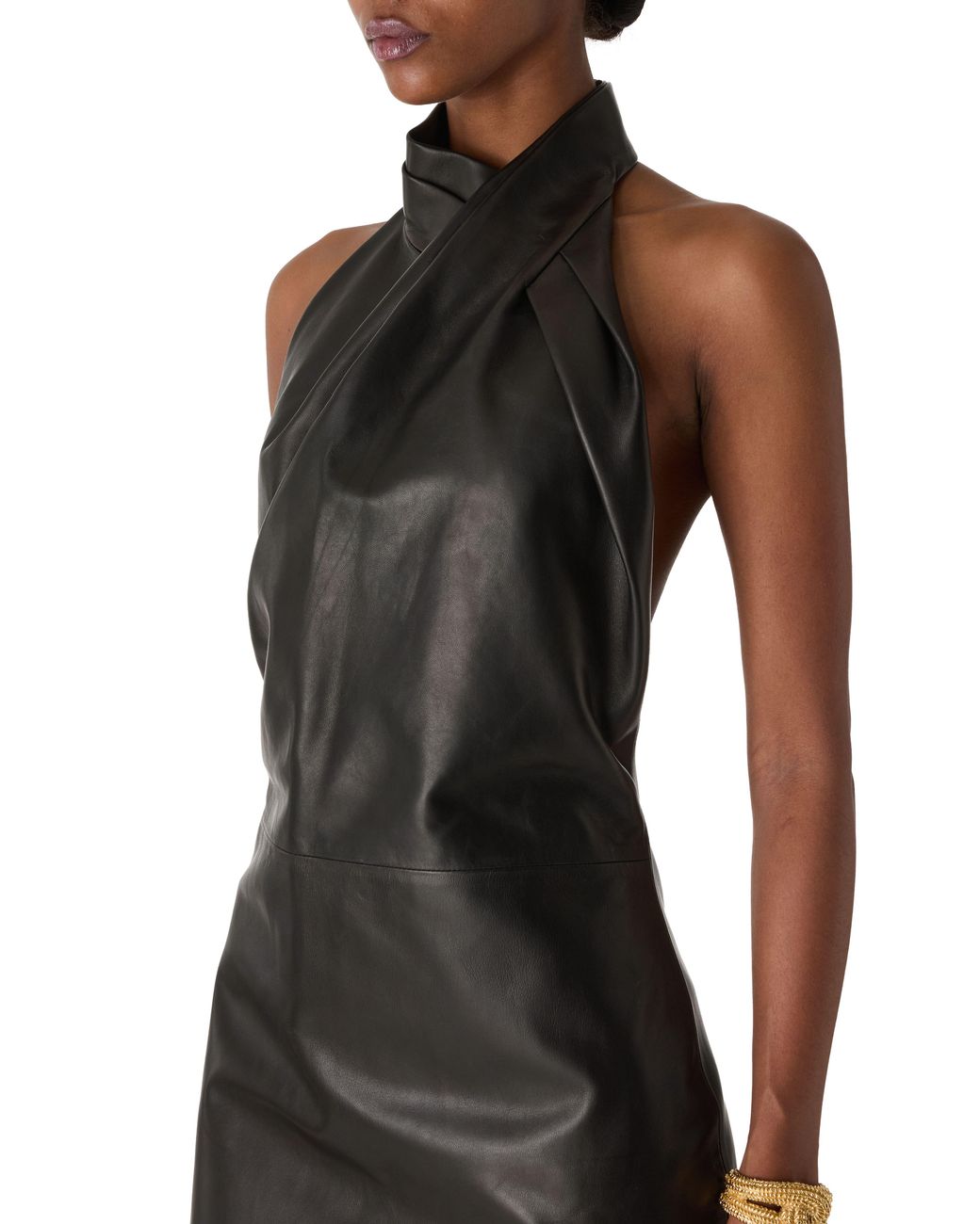 Balmain Black Backless Leather Mini Dress
