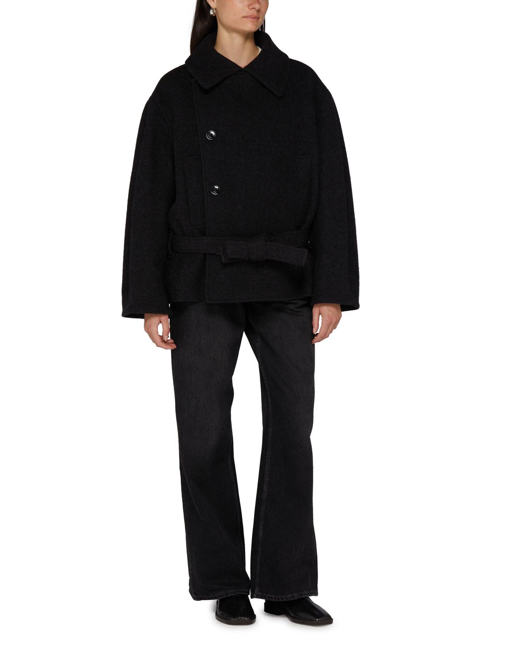 Lemaire Short Asymmetrical Bathrobe Coat in Black | Lyst