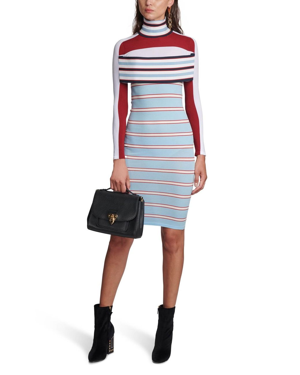Louis Vuitton Striped Turtle Neck Knit Dress With Band in Blue