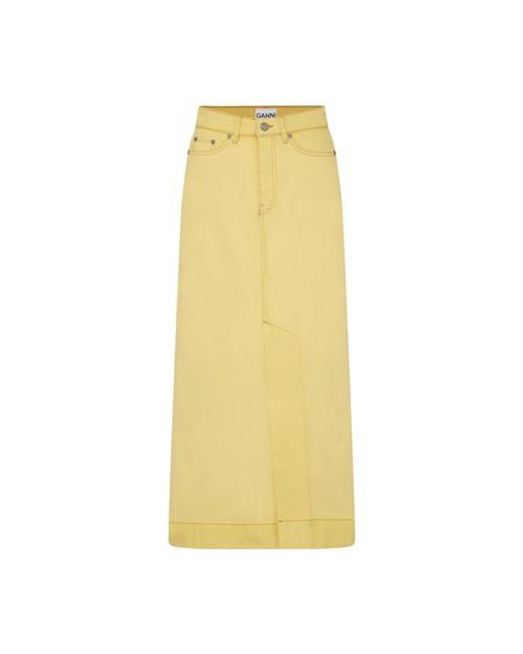 Ganni Denim Midi Skirt in Yellow | Lyst