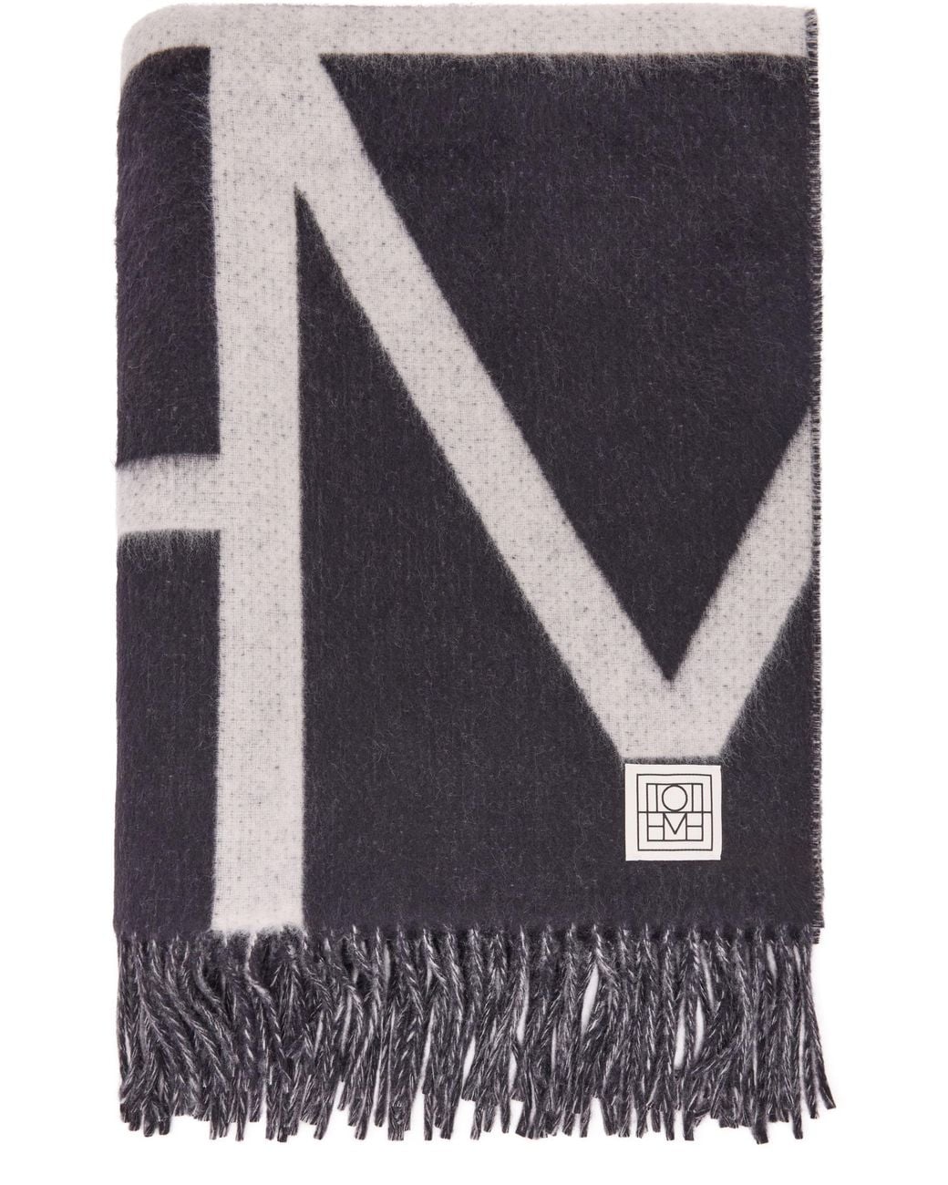 Totême Black Brushed Wool Scarf With Monogram