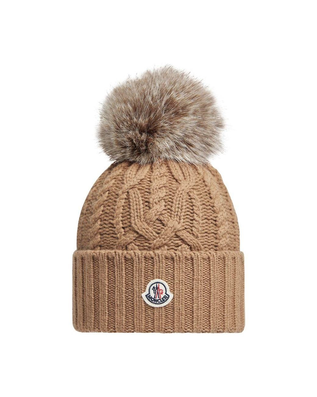 Moncler Natural Pom Pom Hat With Logo