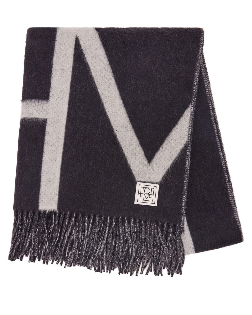 Totême Black Brushed Wool Scarf With Monogram