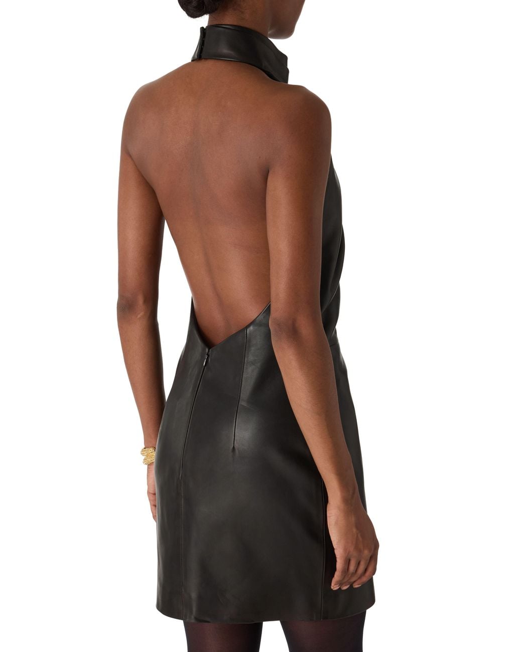 Balmain Black Backless Leather Mini Dress