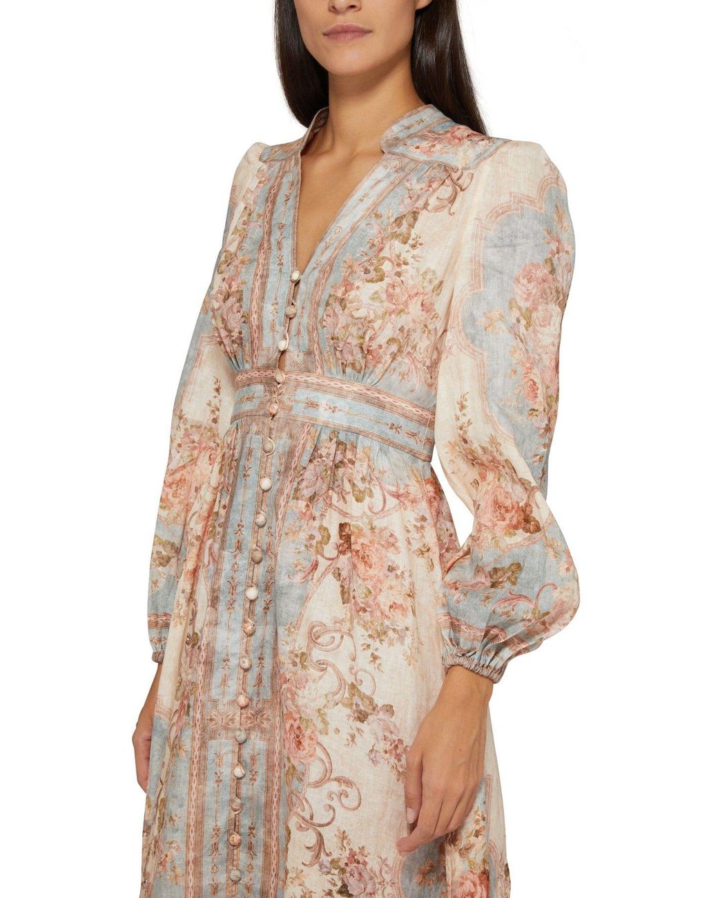 chinese dress ladies Zimmermann August Long Sleeve Mini Dress, Dusty Blue Floral, Size 4 main image 1