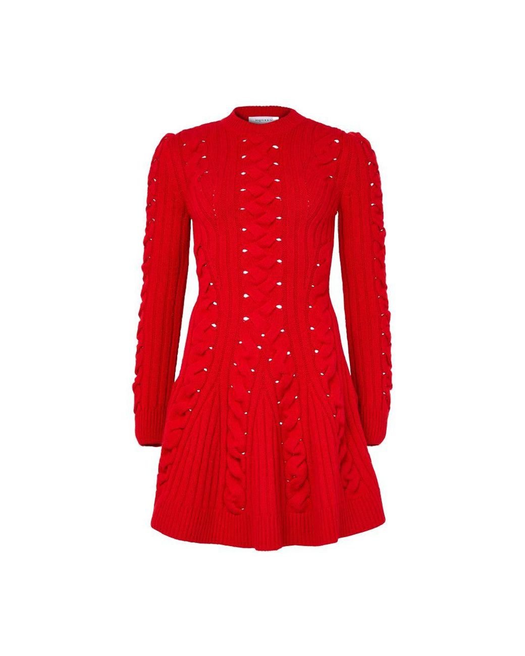 McQueen Mini Cable Knit Dress in Red | Lyst