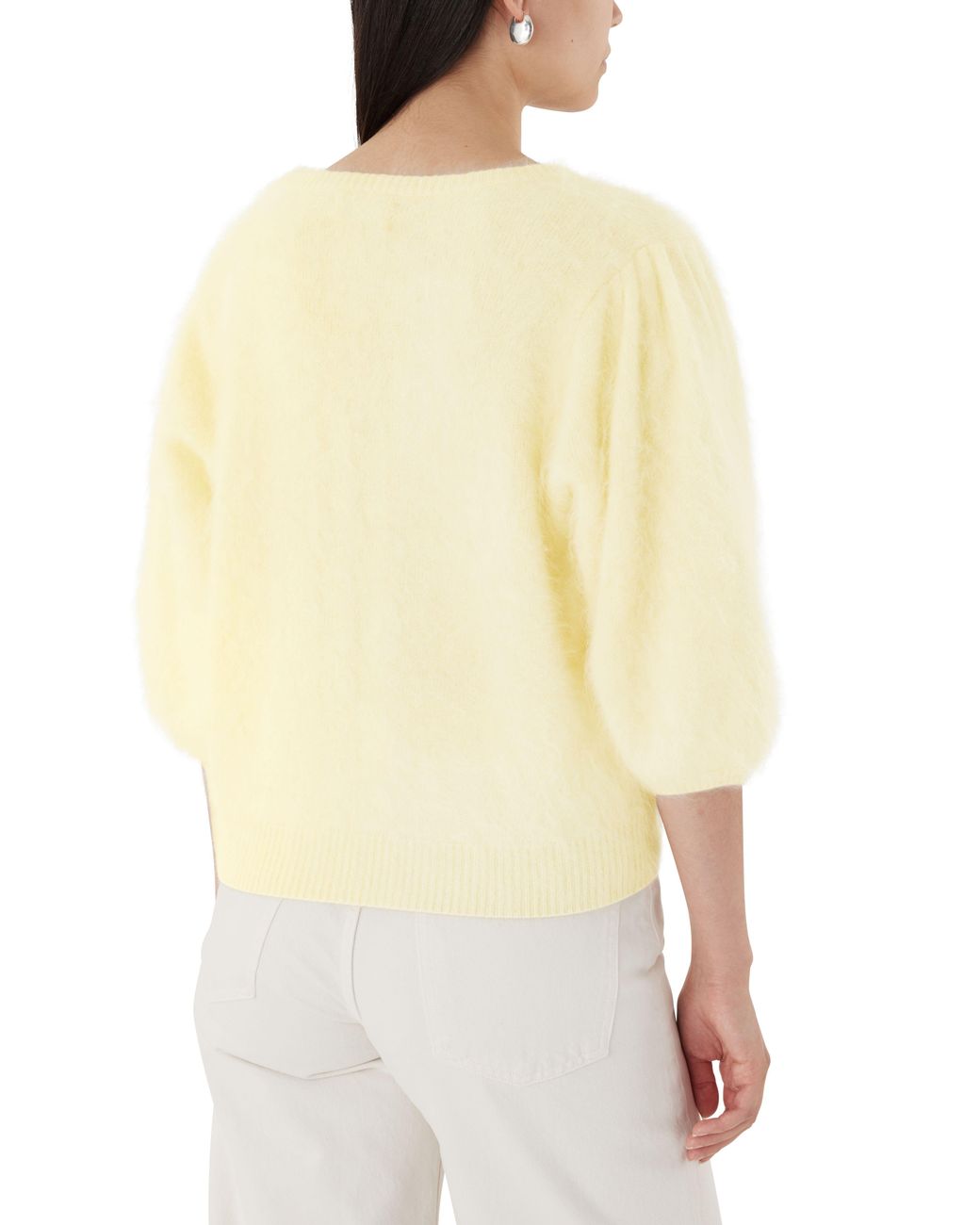 Soft Goat Natural Short-Sleeved Brushed Cashmere Crew Neck Sweater