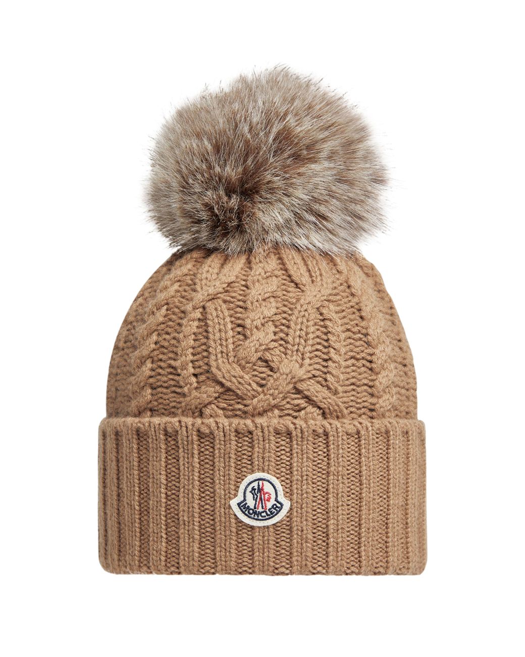 Moncler Natural Pom Pom Hat With Logo