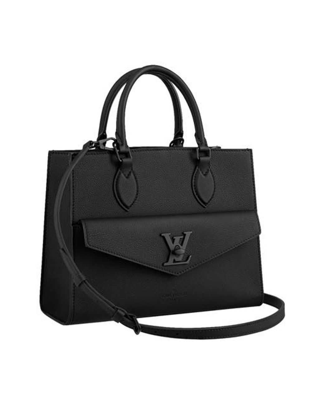 LOUIS VUITTON Authentic Women's Lock Me Go Tote Bag Black Leather  M55028