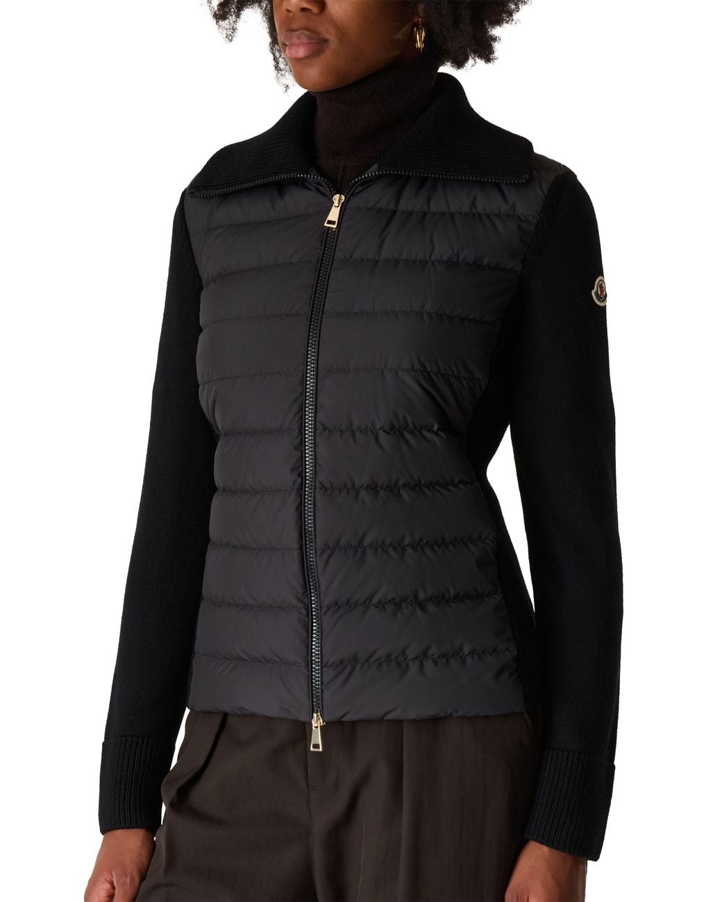 Moncler Black Bi-Material Zip-Up Jacket