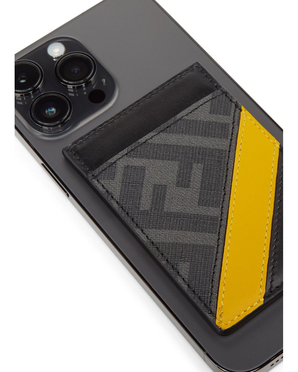 Fendi Diagonal MagSafe Leather Card Holder in Black for Men | Lyst