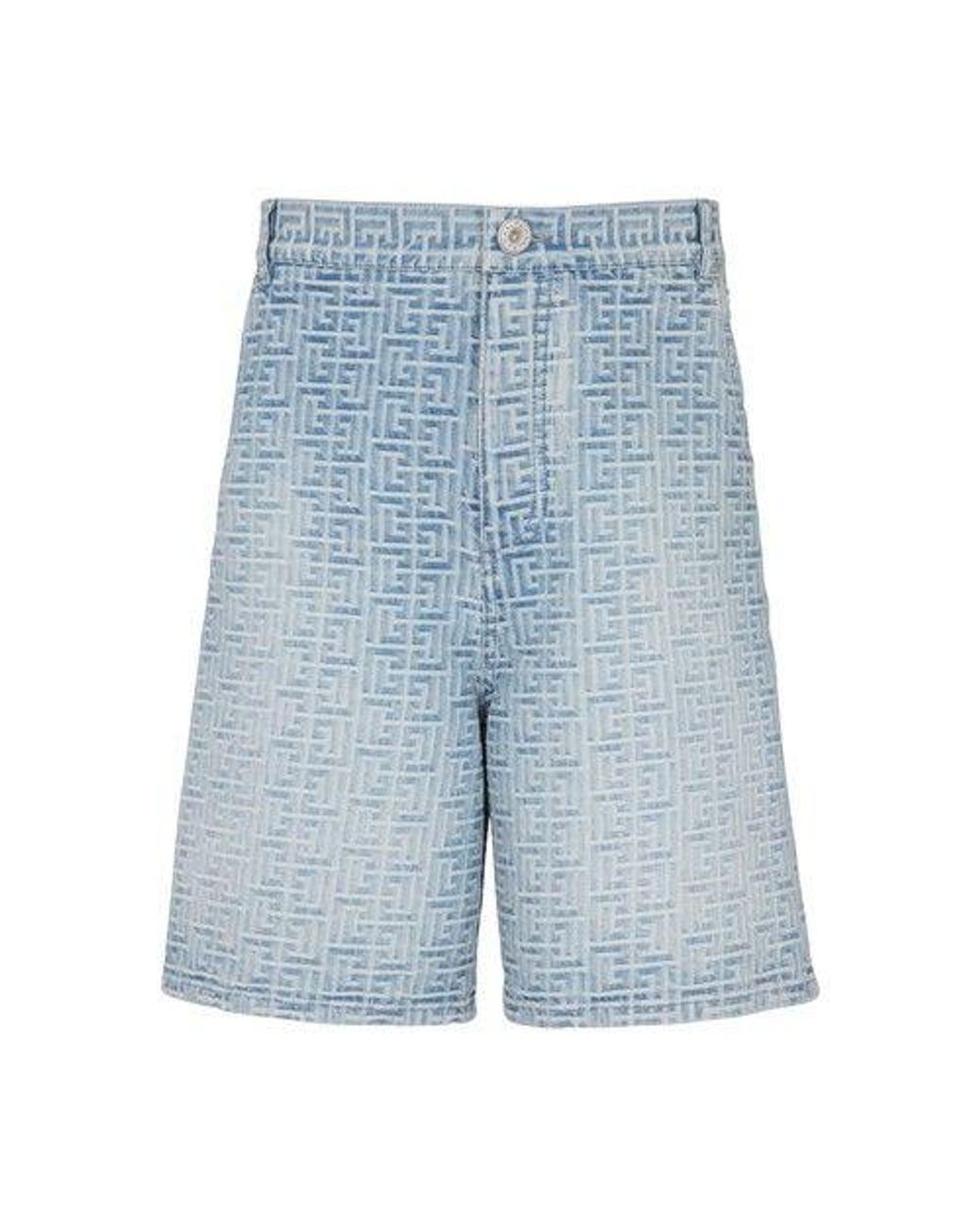 Balmain Monogrammed Straight-cut Denim Shorts in Blue for Men | Lyst