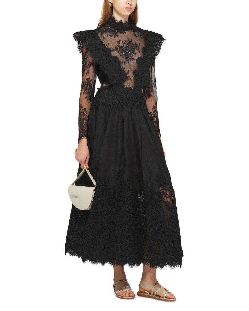 Zimmermann Sensory Lace Yoke Gown Dress in Black | Lyst