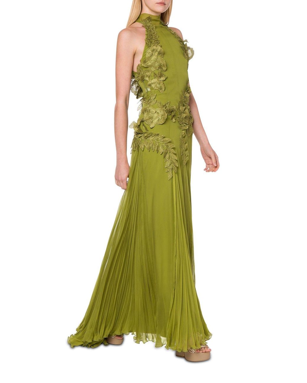 Alberta Ferretti Eco-friendly Chiffon Dress With Flower And Floral Pattern  Embroidery in Green | Lyst