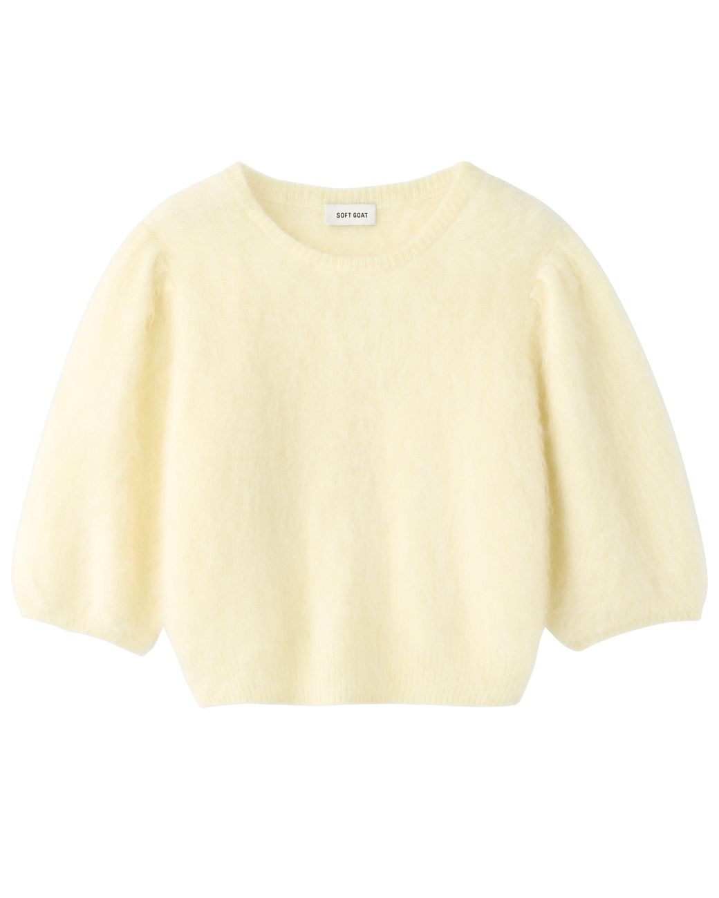 Soft Goat Natural Short-Sleeved Brushed Cashmere Crew Neck Sweater