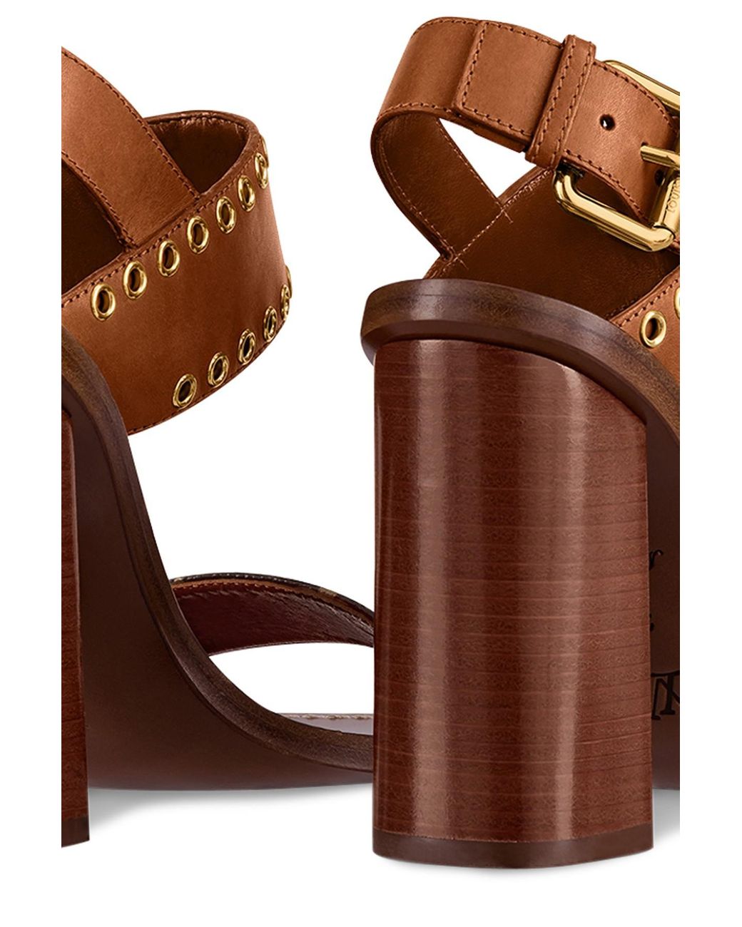 LOUIS VUITTON #39428 Brown & Golden Leather Sandal Heels (US 7.5