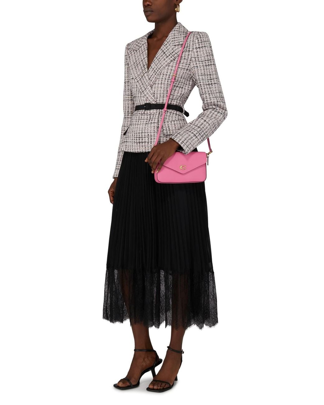Self-Portrait Pink Boucle Tailored Midi Dress | Lyst