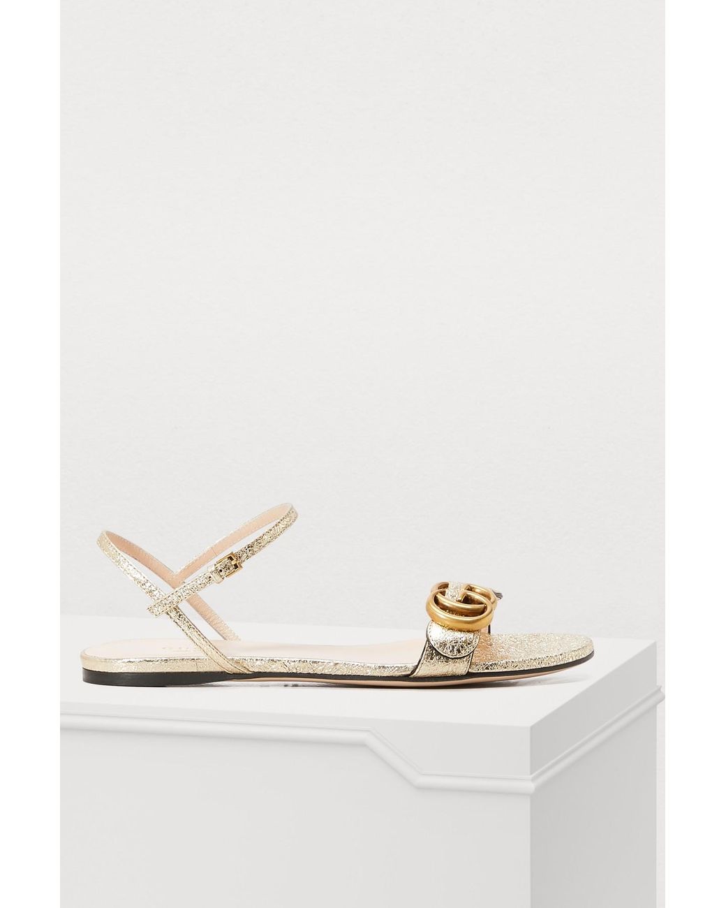 Gucci Leather GG Marmont Sandals in Gold (Metallic) | Lyst
