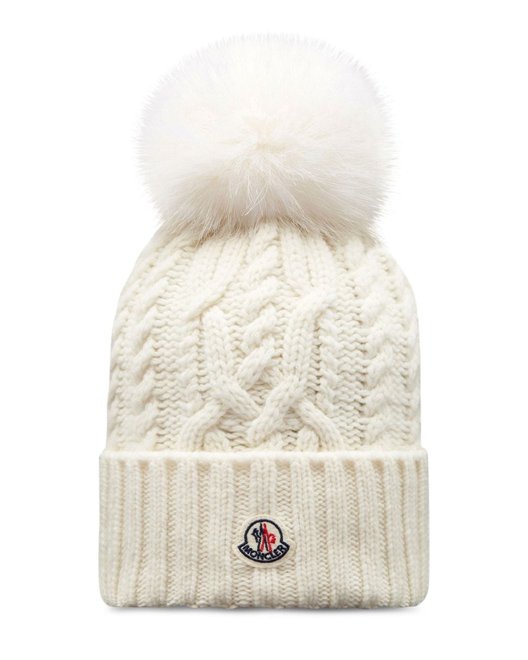 Moncler White Pom Pom Hat With Logo