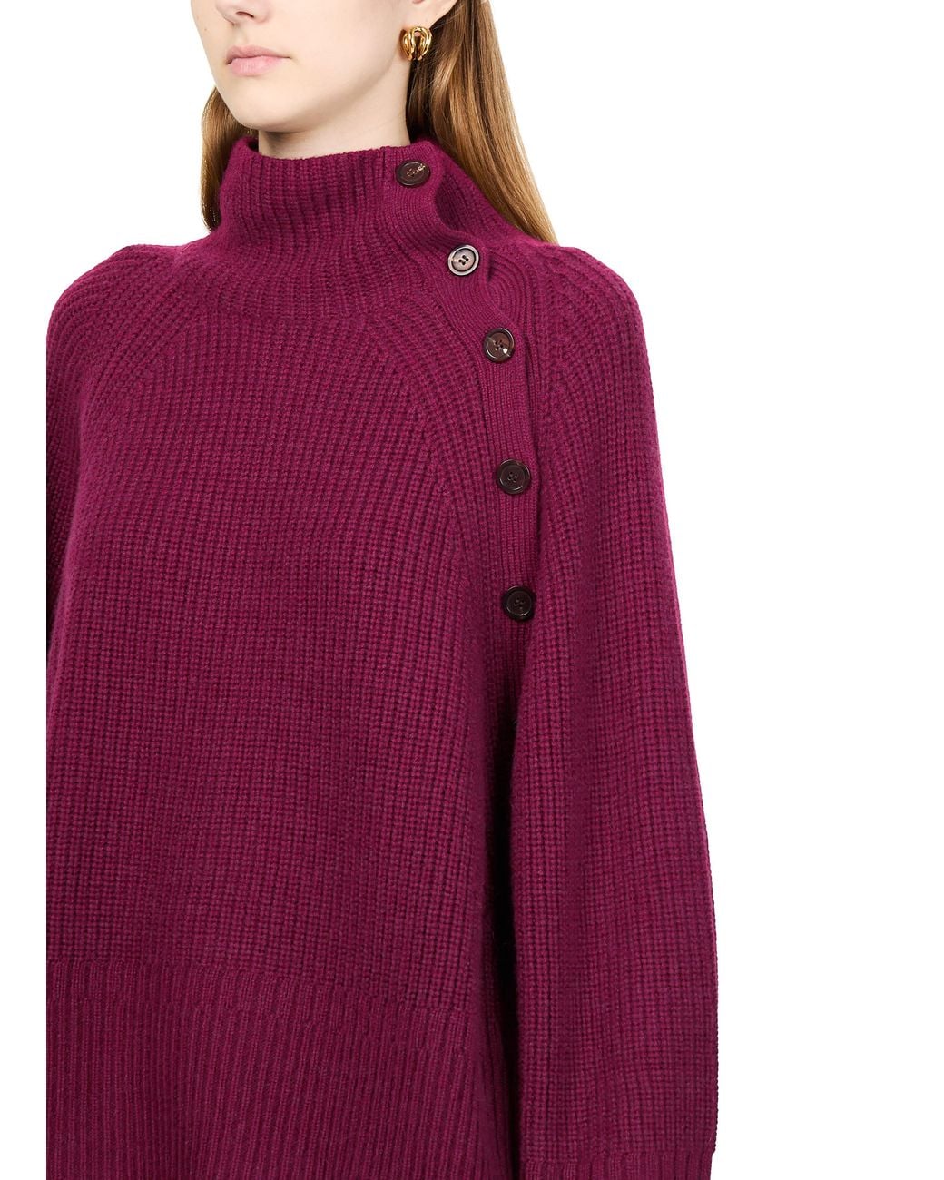 Bompard Purple Cashmere High Neck Sweater Buttoned