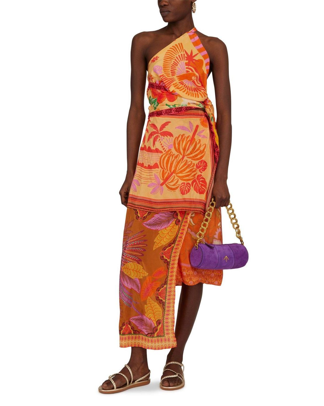 orange fruit garden scarf midi dress Best Kept Shared
